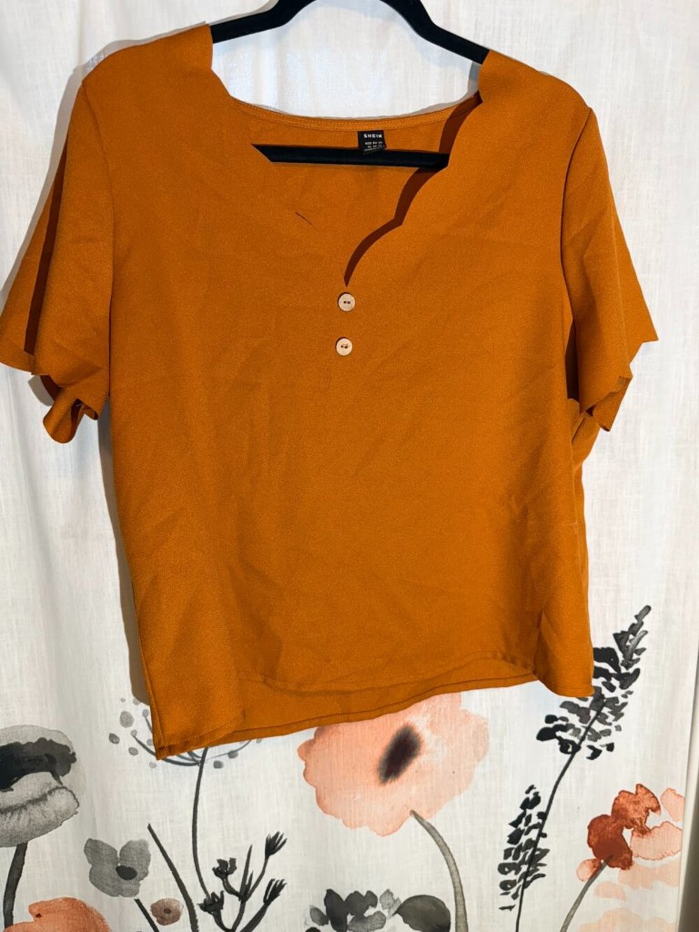 SHEIN Rust Orange Scallop Neck Scallop Sleeve Blouse – Size XL